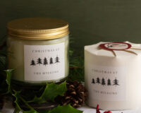 personalised christmas scented natural wax candle with tree label
