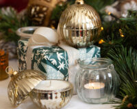 small gold bauble christmas natural wax candle