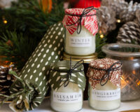 Vintage yoghurt pot Christmas scented candle gift set of 3. Made in Scotland using natural wax